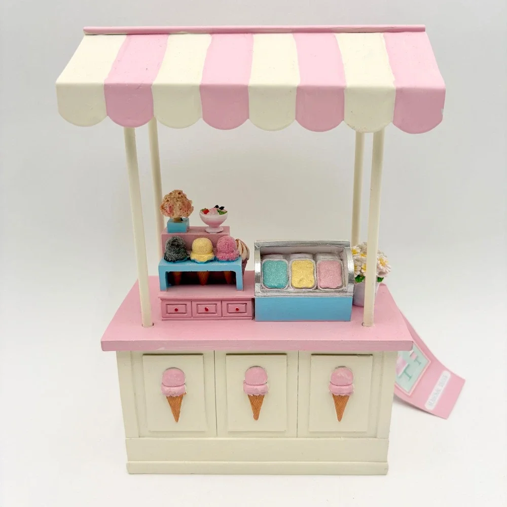 Sweet Treats Mini Ice Cream Cart Pink Display Striped Easter Pastel ‎ Décor